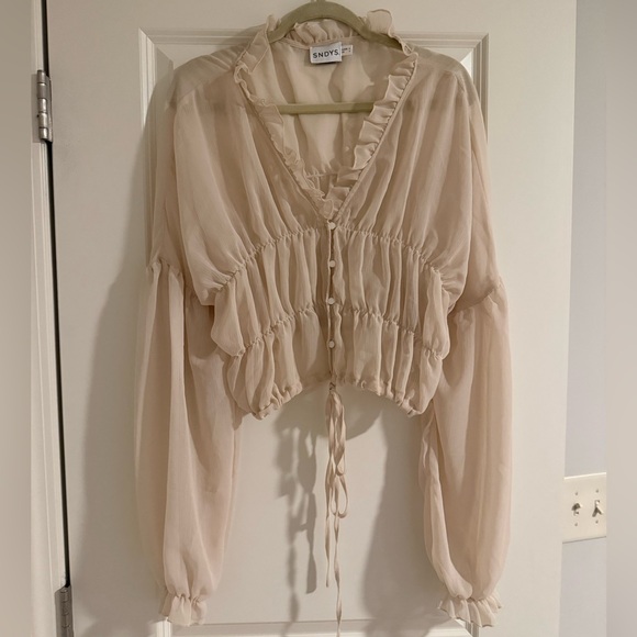 Sheer Cream Ruffle Blouse - Picture 3 of 5